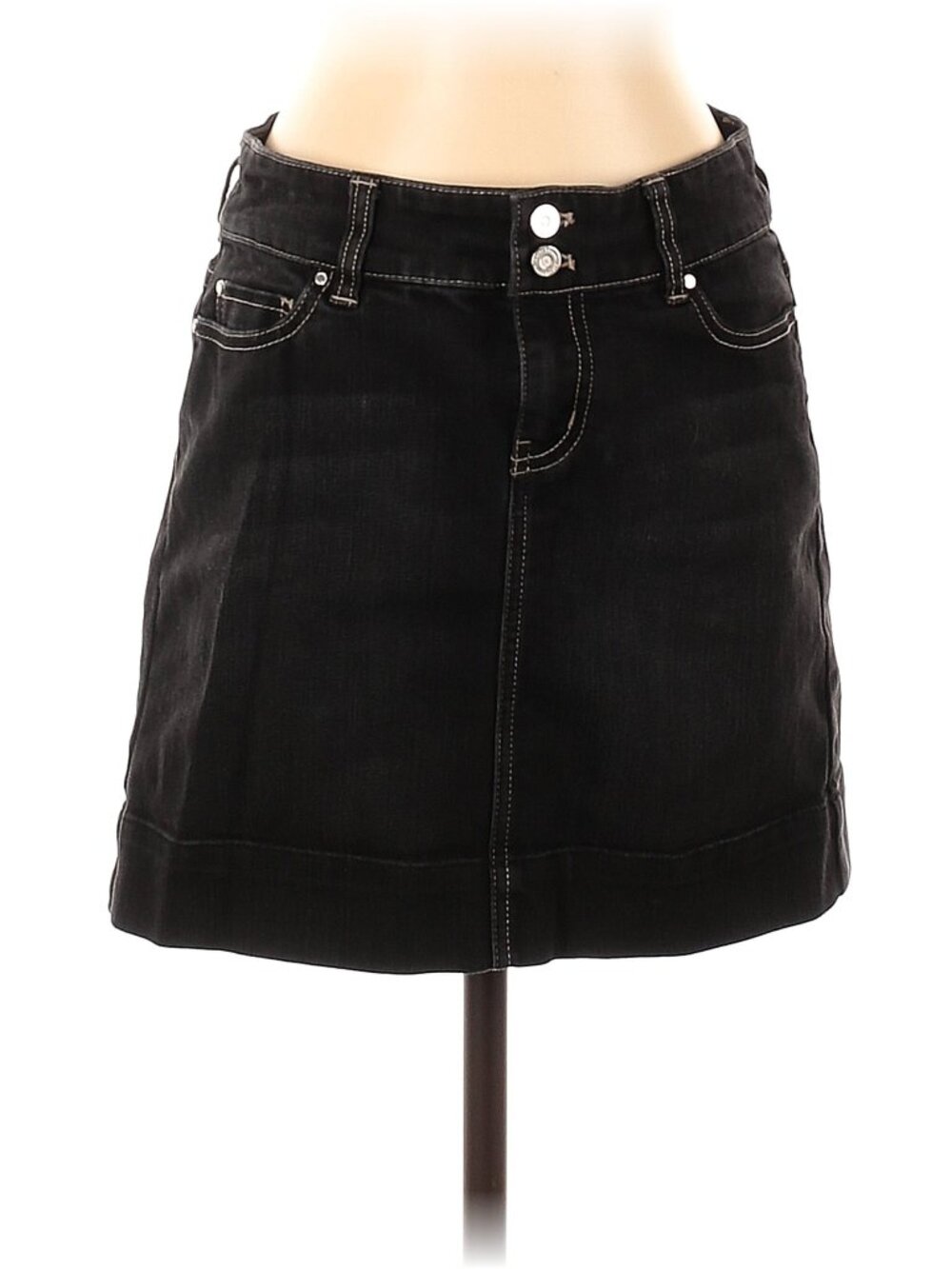 White House Black Market Size 0 Casual Black Denim Mini Skirt